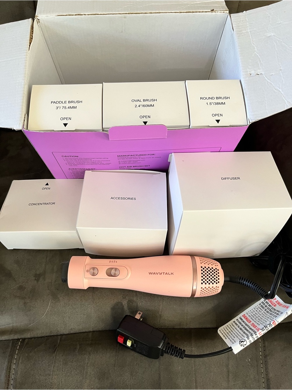 Wavytalk Pink Travel Hair Dryer with Brush & Diffuser Set